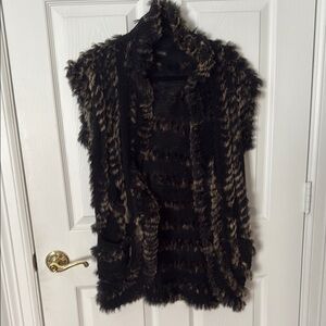 VINTAGE Black and Brown rabbit Fur Vest Fantazia szM